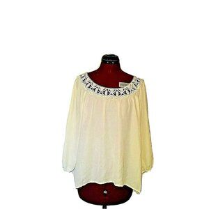Xhilaration Women's White Blouse Size XL 3/4 Sleeve Crochet Neck Top